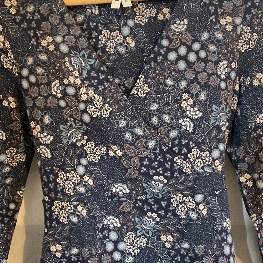 Long Sleeve Floral Wrap Midi Dress - Blue - Picture 6 of 8